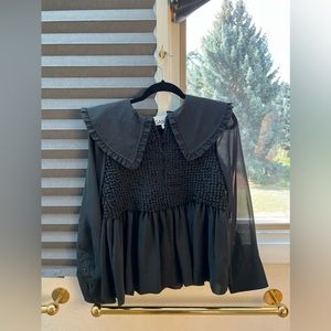 GANNI Peplum Smocked Top